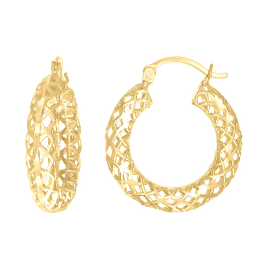 10K Yellow Gold Womens Hollow Round Hoop Earrings