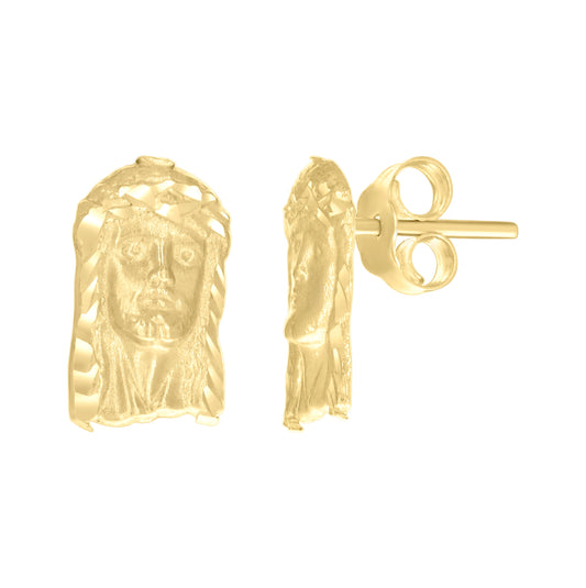 10K Yellow Gold Womens Jesus Religious Stud Earrings