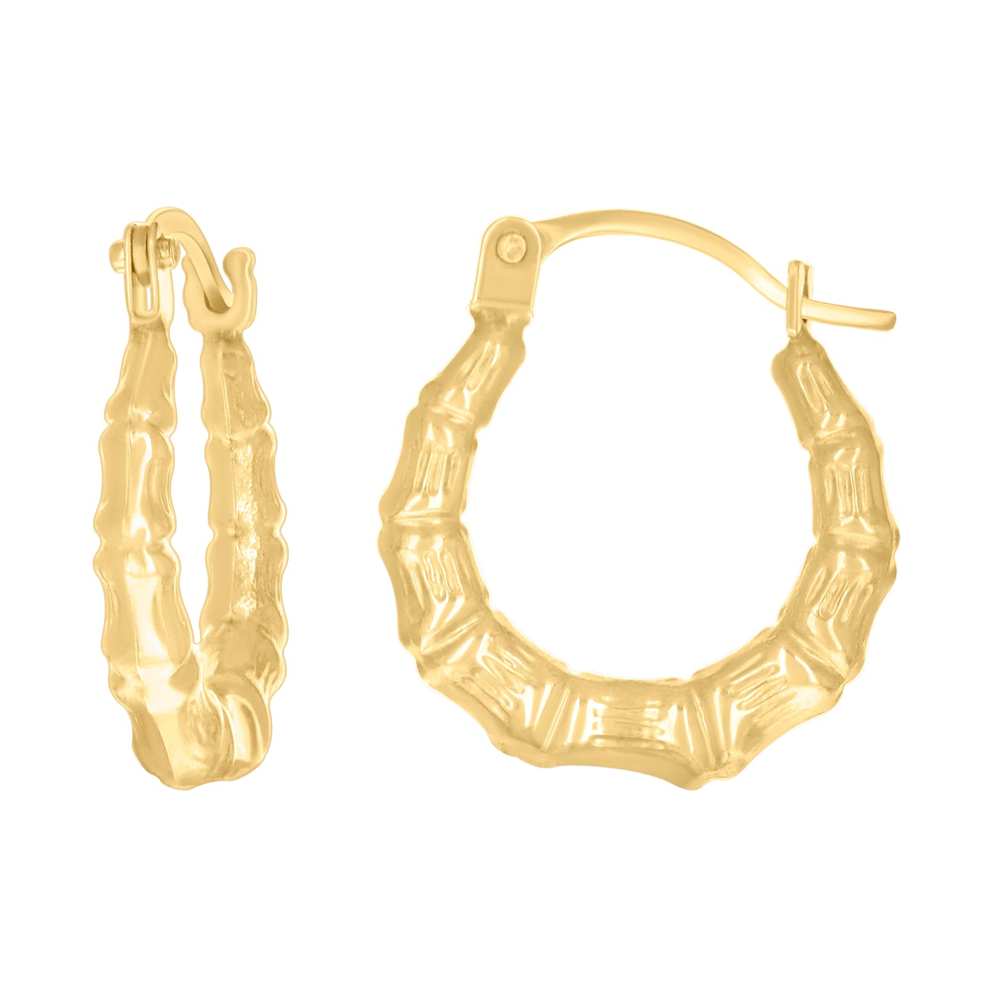 14K Yellow Gold Womens Bamboo Fashion Hoop Earrings