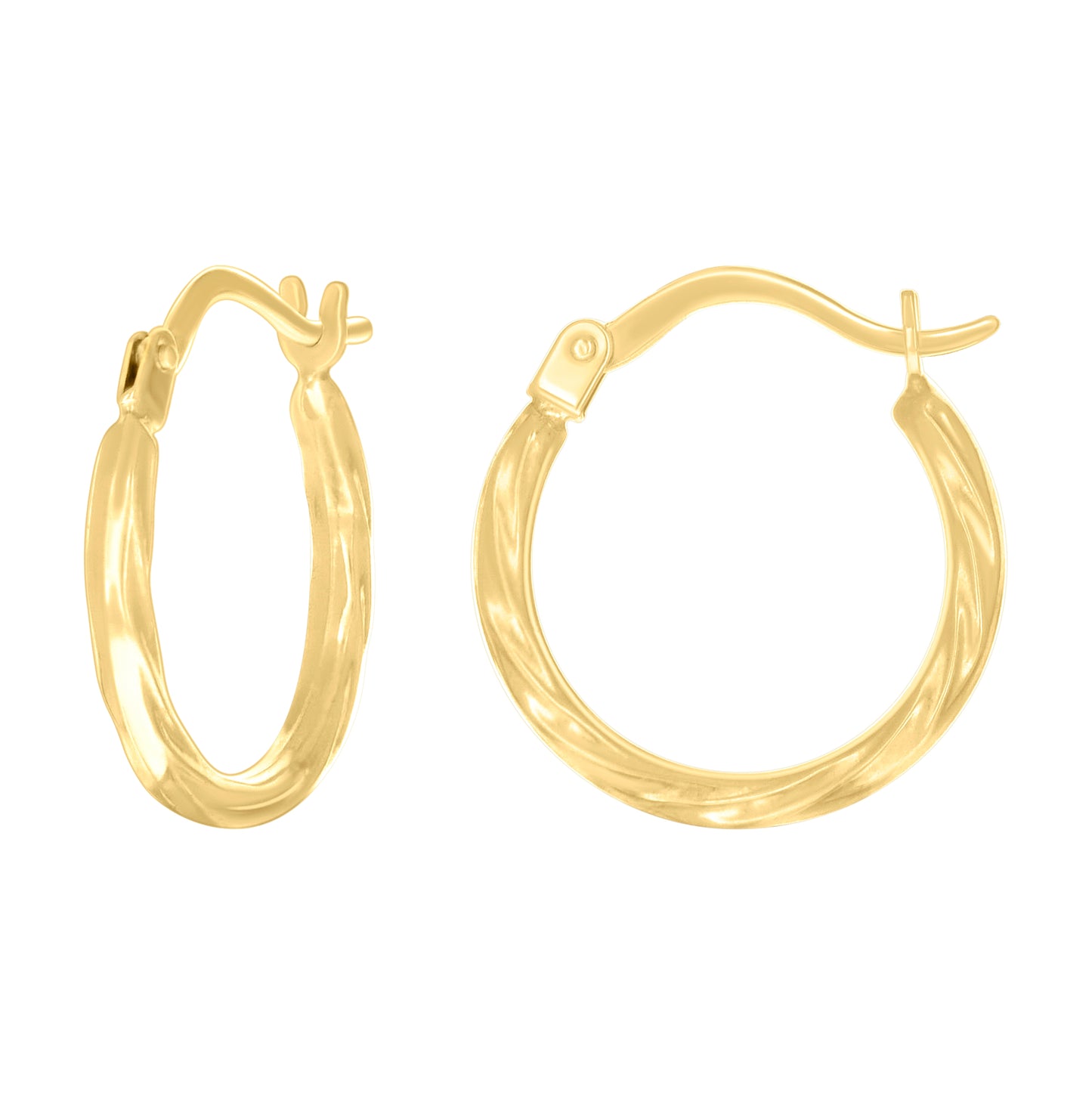 14K Yellow Gold Womens Round Twisted Hoop Earrings