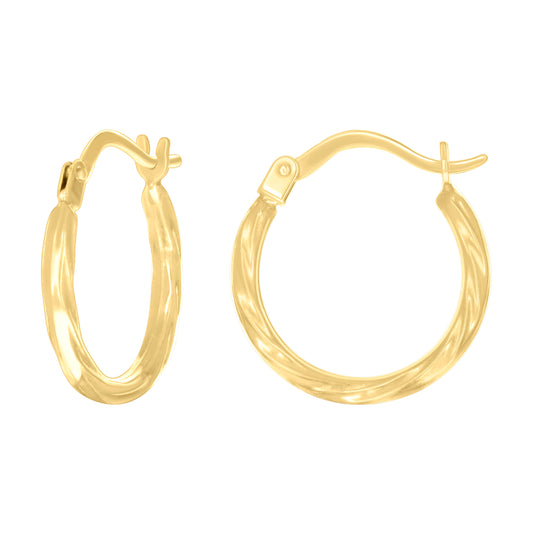 14K Yellow Gold Womens Round Twisted Hoop Earrings