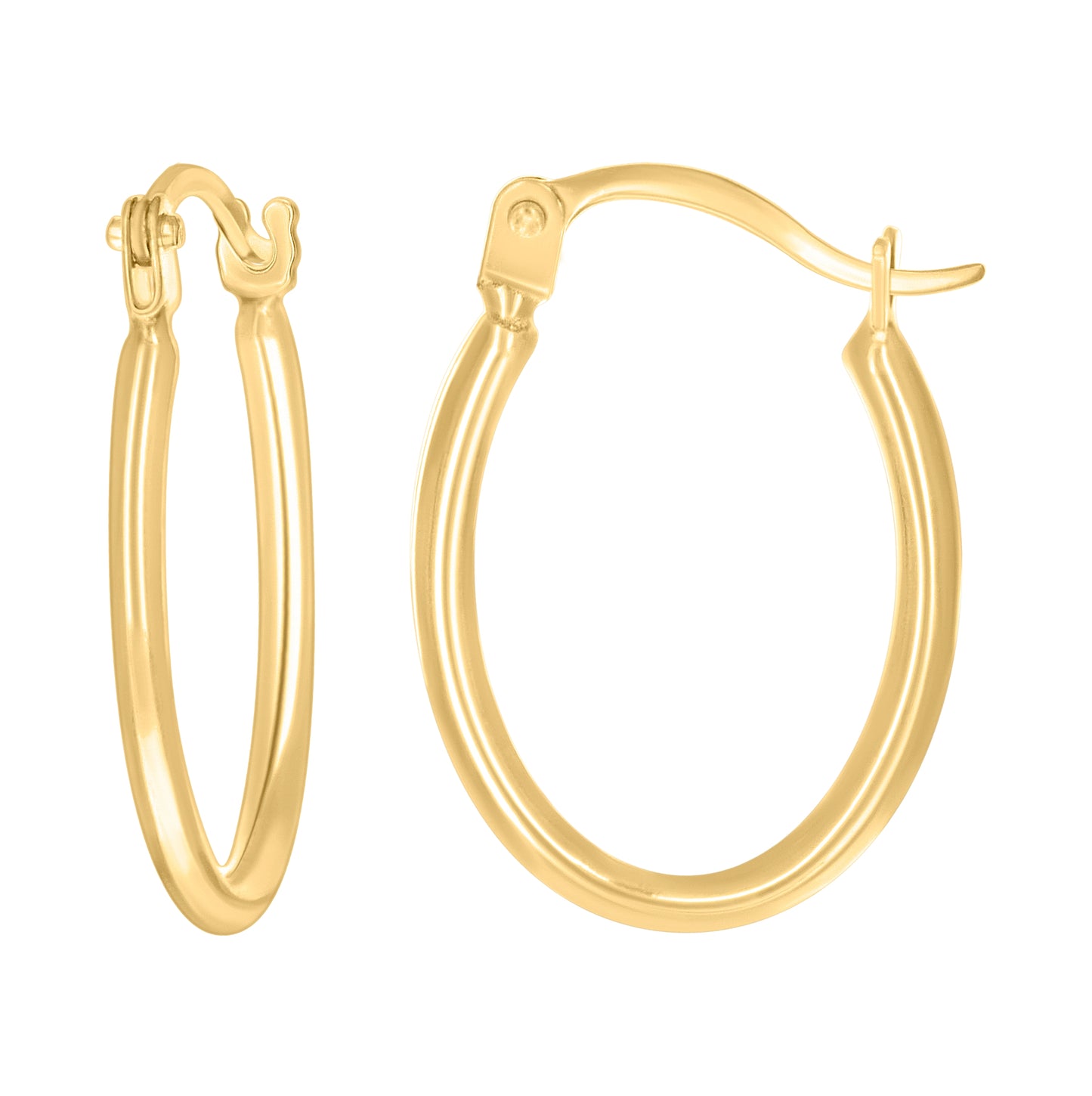14K Yellow Gold Womens Oval Round Tube Hoop Earrings
