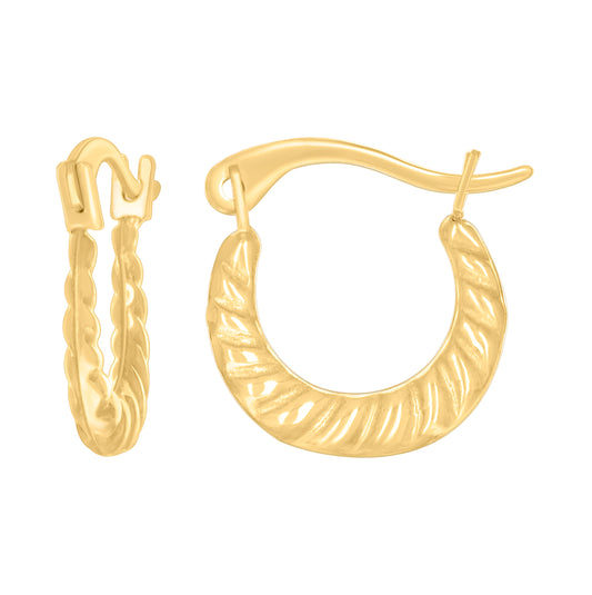 14K Yellow Gold Womens Scalloped Fashion Hoop Earrings