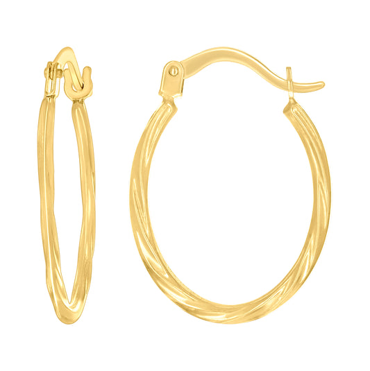 14K Yellow Gold Womens Round Twisted Hoop Earrings