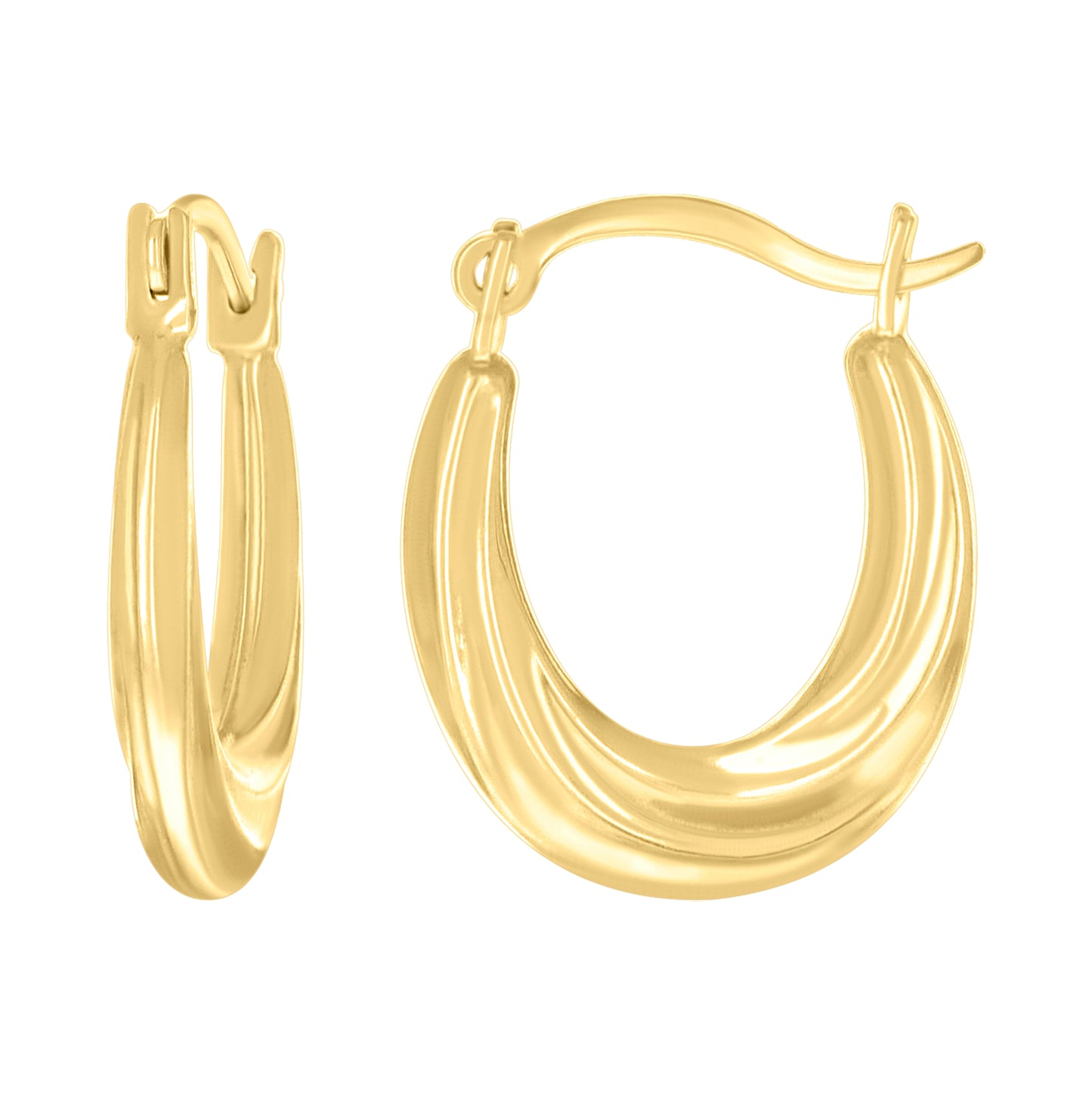 14K Yellow Gold Womens Oval Twisted Hoop Earrings