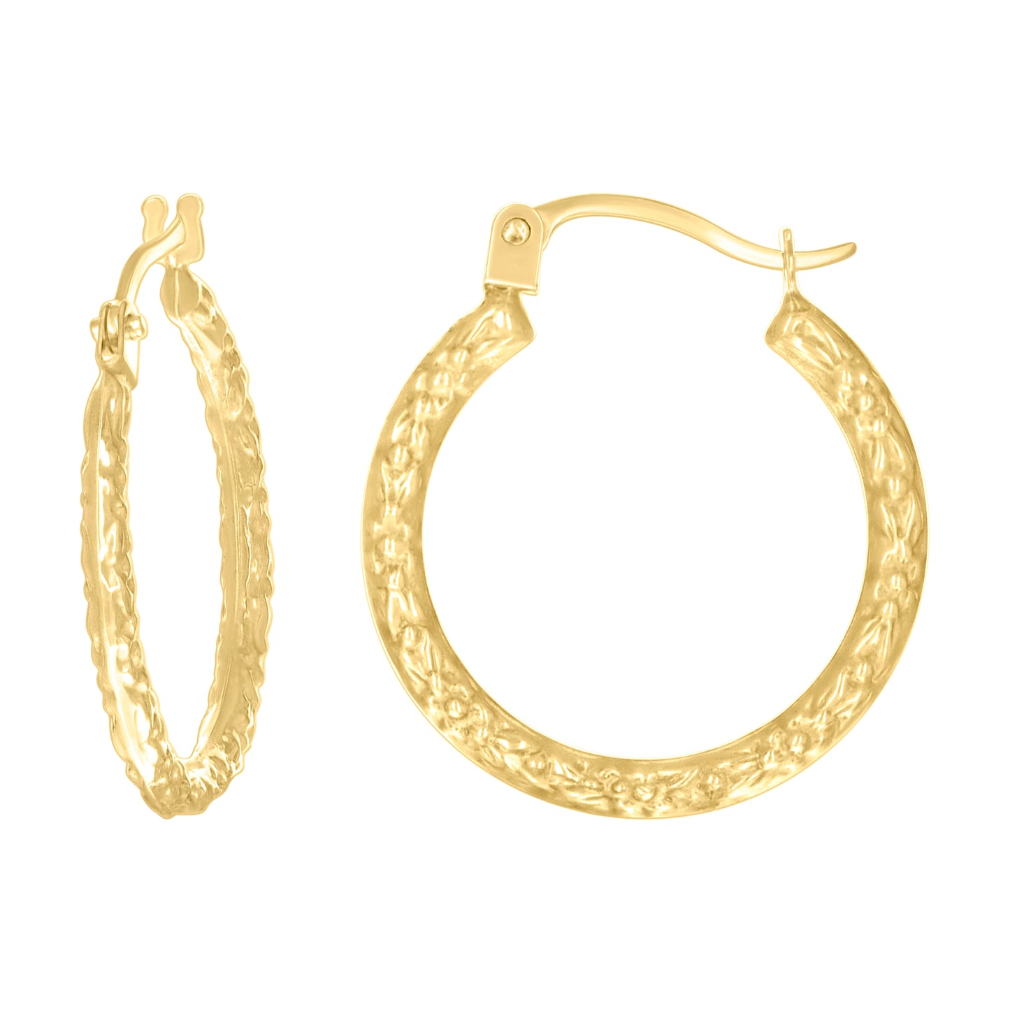 14K Yellow Gold Womens Patterned Fashion Hoop Earrings
