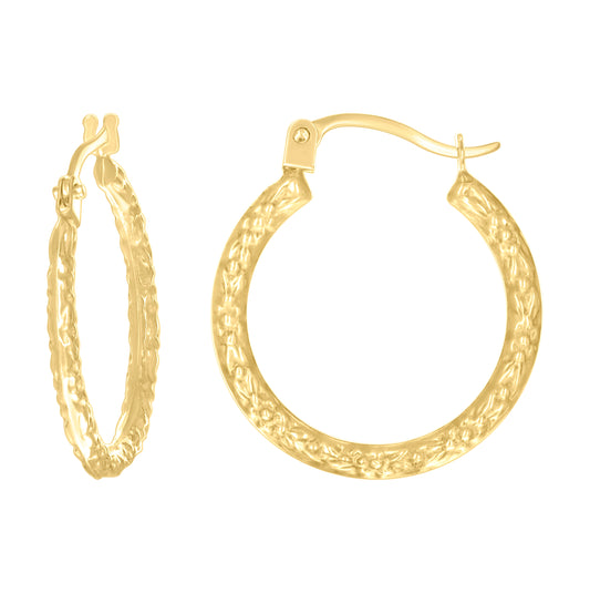14K Yellow Gold Womens Patterned Fashion Hoop Earrings