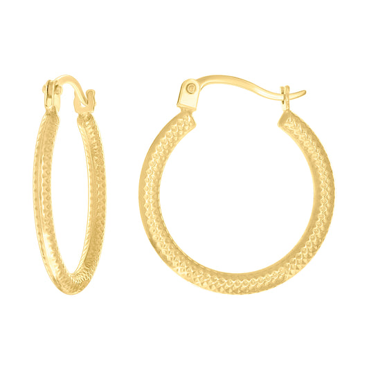 14K Yellow Gold Womens Patterned Fashion Hoop Earrings