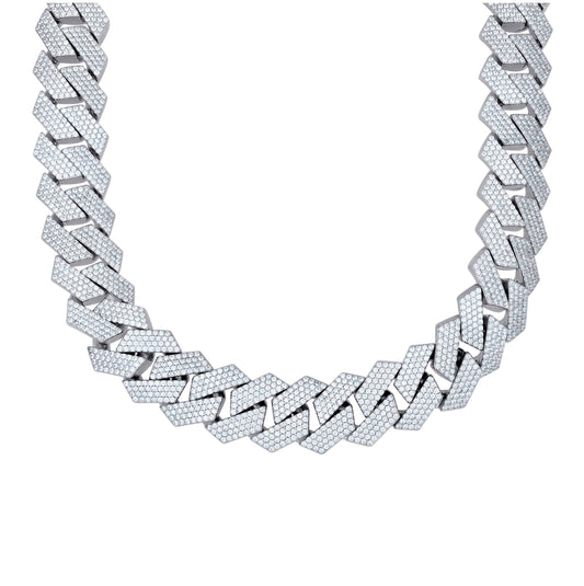 Sterling Silver Cubic-Zirconia Cuban Chain Necklace 18mm