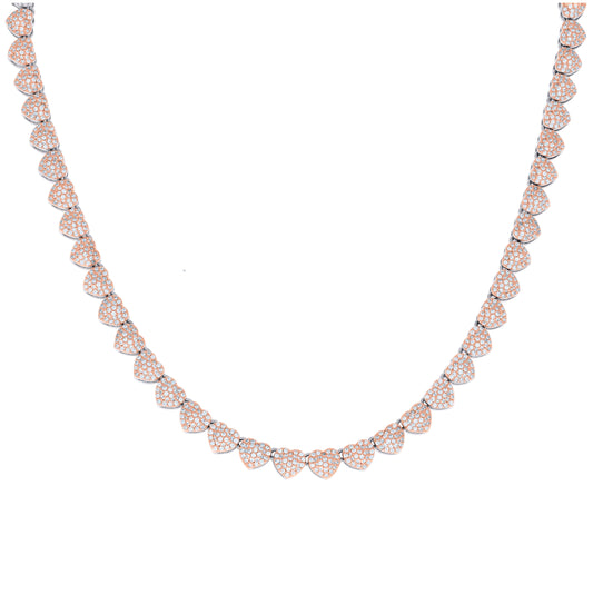 Sterling Silver Rose-tone Womens Cubic-Zirconia Heart Link Necklace 6mm