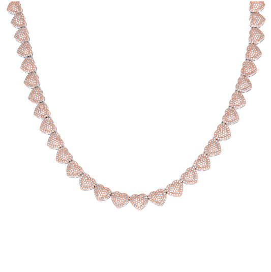 Sterling Silver Rose-tone Womens Cubic-Zirconia Heart Link Necklace 8mm