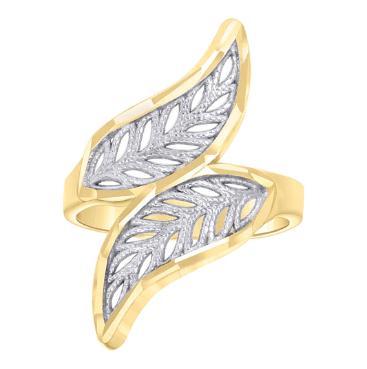 10K Two-tone Gold Womens Fashion Leaf Ring
