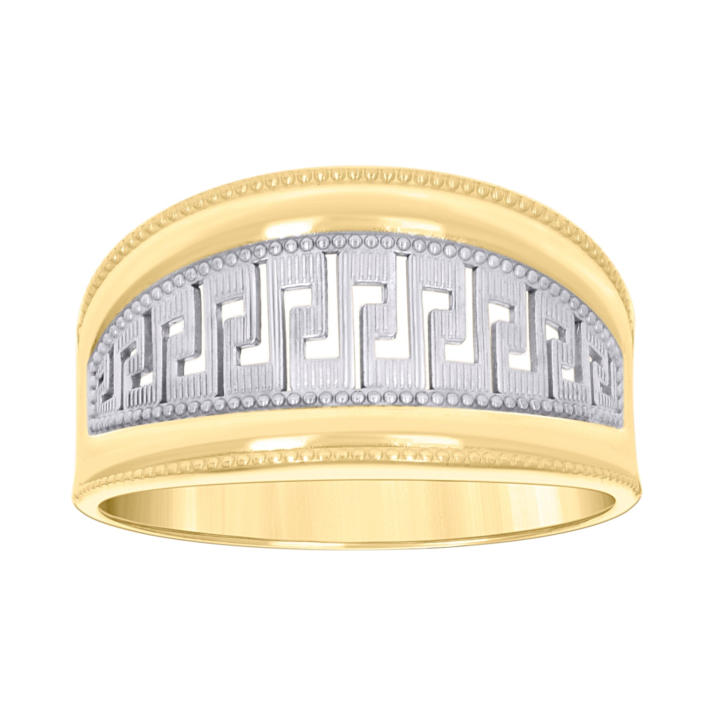 10K Two-tone Gold Womens Greek Key Egyptian Ring
