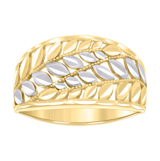 10K Two-tone Gold Womens Leaf Pattern Fashion Ring