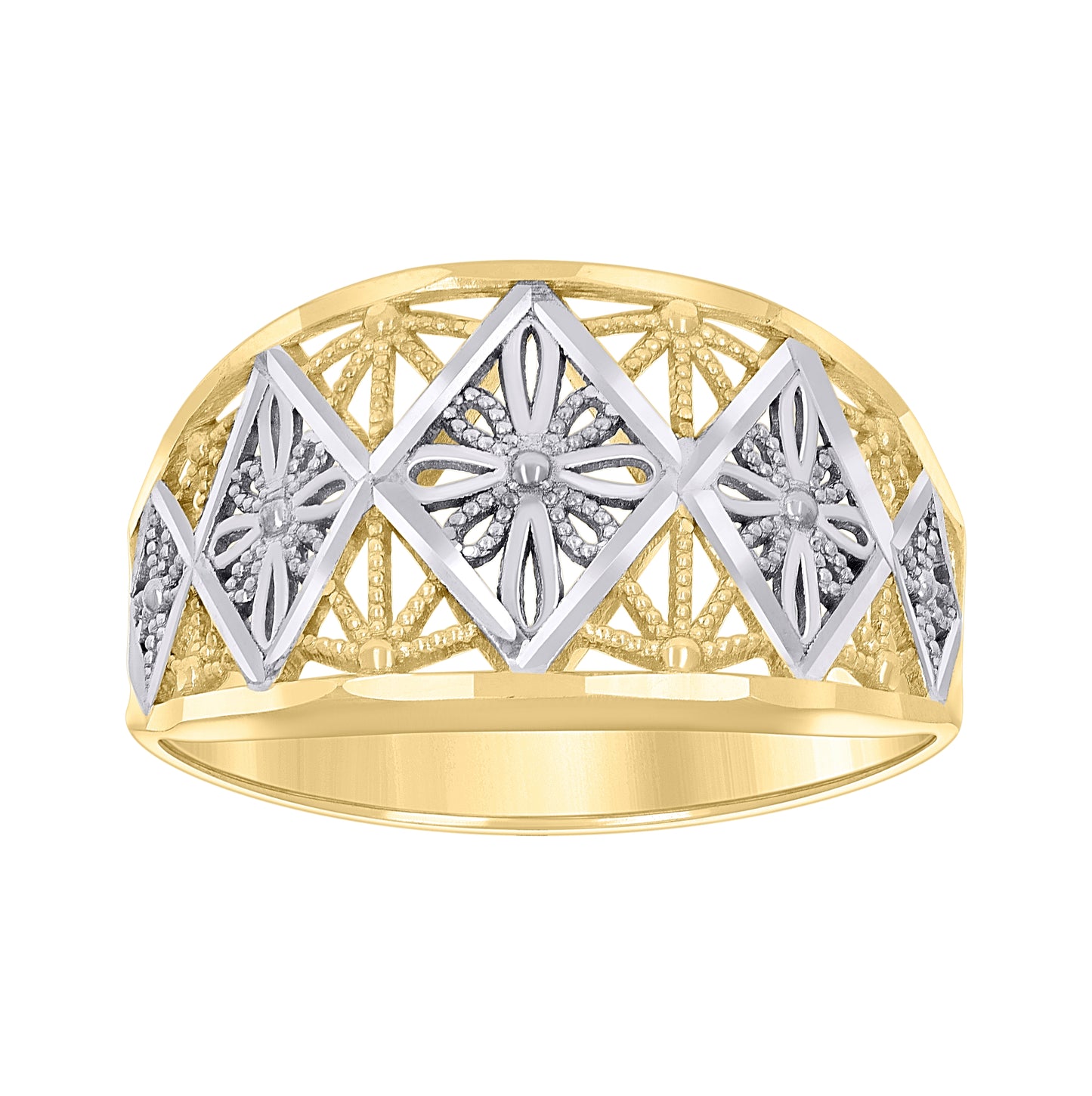 10K Two-tone Gold Womens Floral Fashion Ring
