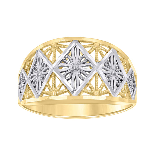 10K Two-tone Gold Womens Floral Fashion Ring