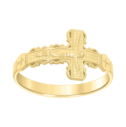 10K Yellow Gold Womens Crucifix Cross Religious Ring