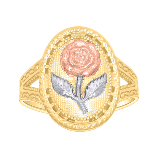 10K Tri-Color Gold Womens Flower Fashion Ring