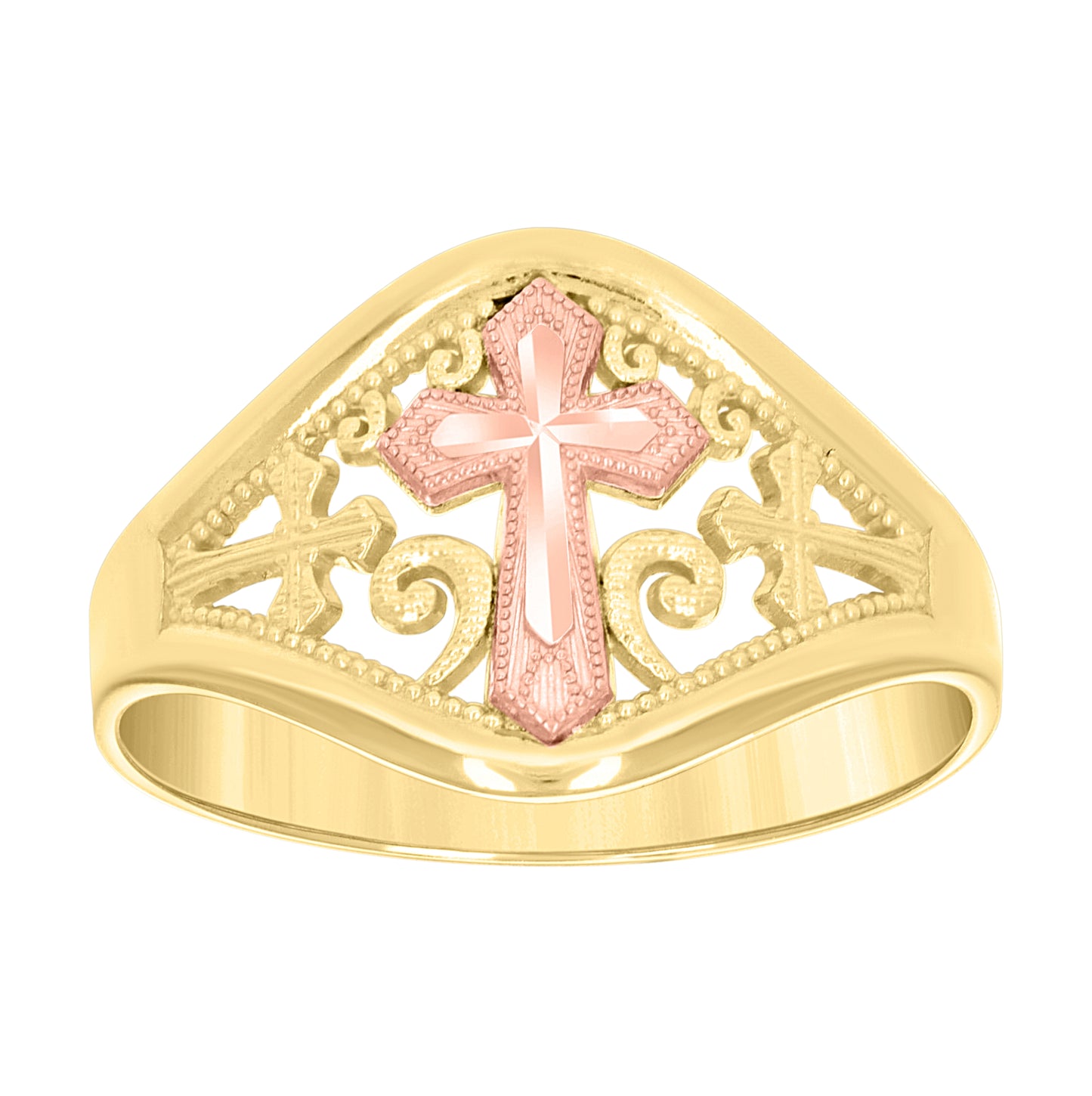 10K Two-tone Gold Womens Cross Religious Ring