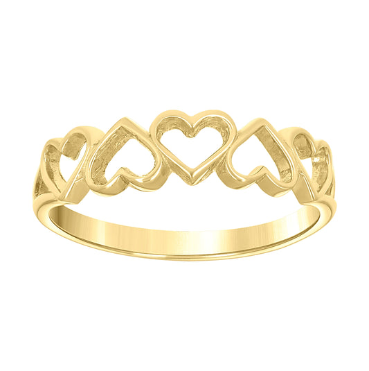 10K Yellow Gold Womens Multi Hearts Ring