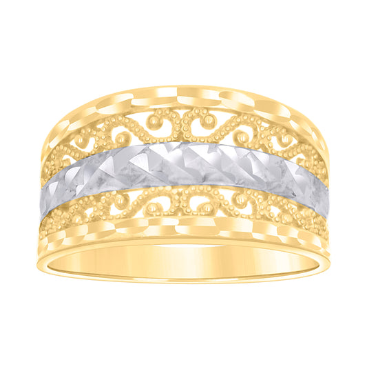 10K Two-tone Gold Womens Filigree Fashion Ring