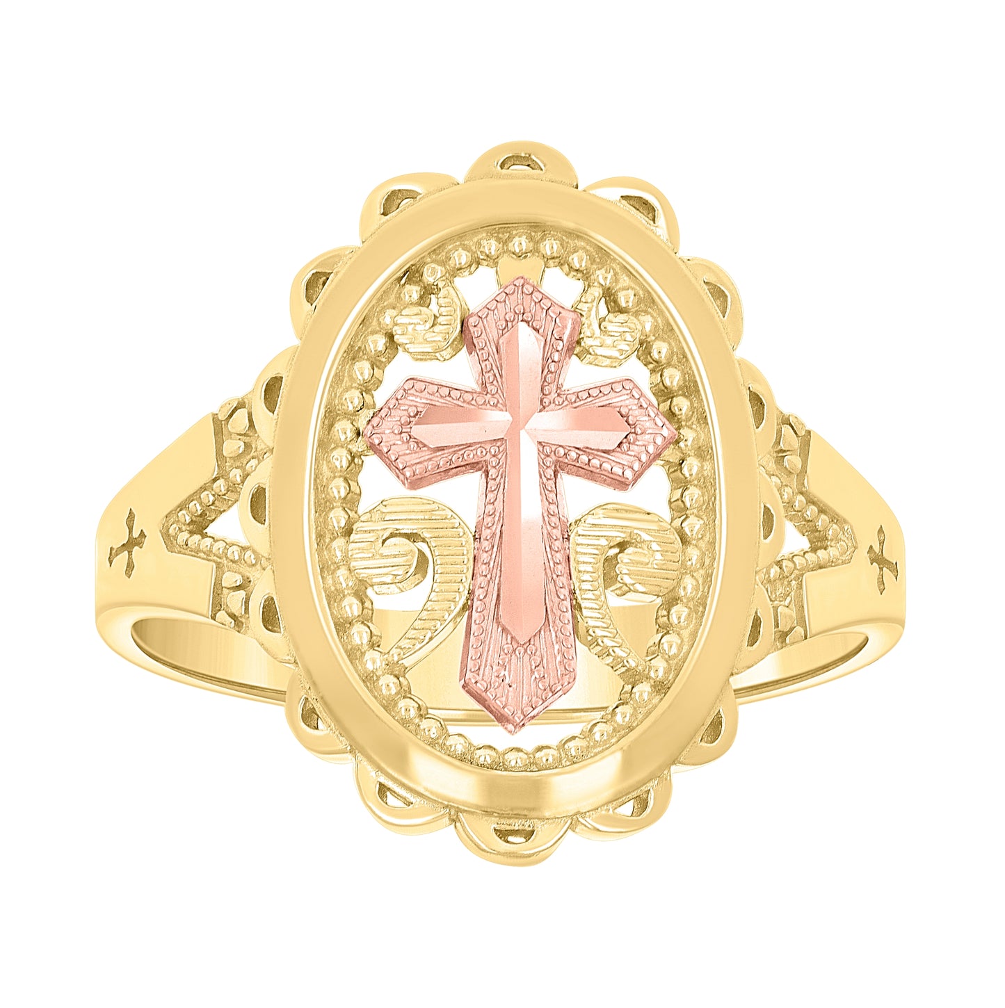 10K Two-tone Gold Womens Cross Religious Ring