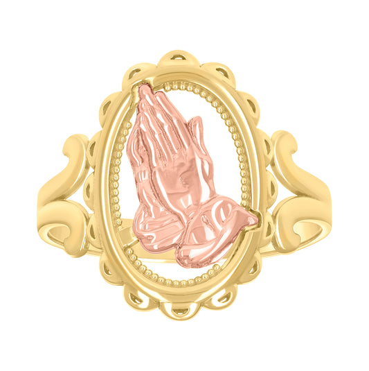 10K Two-tone Gold Womens Praying Hands Symbol Religious Ring