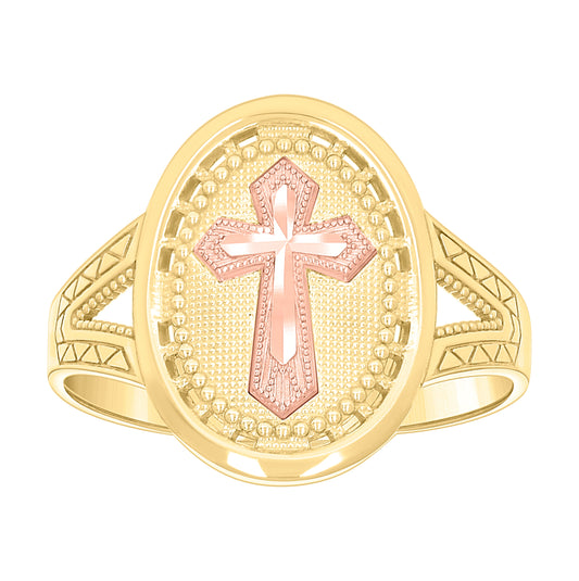 10K Two-tone Gold Womens Cross Religious Ring