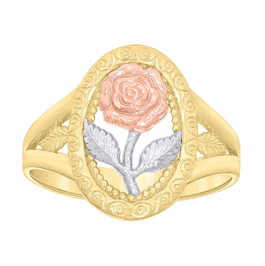 10K Tri-Color Gold Womens Flower Fashion Ring