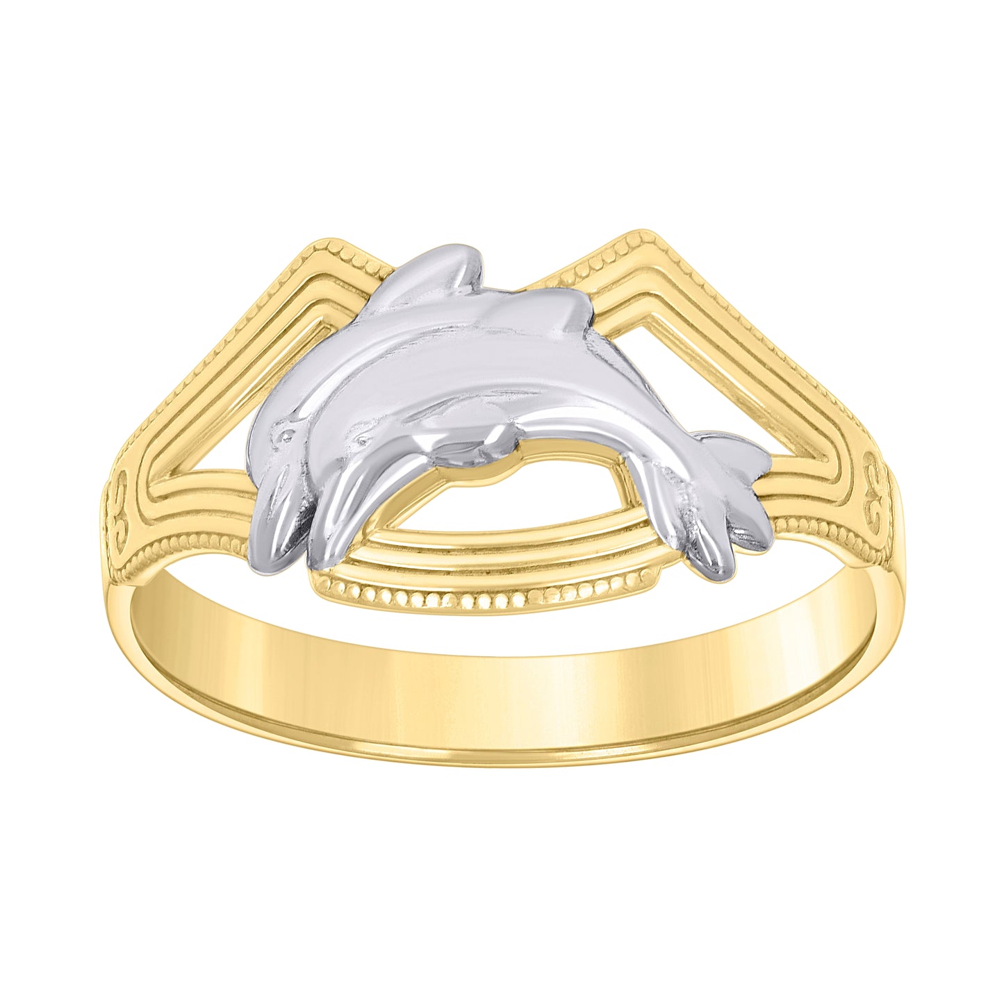 10K Two-tone Gold Womens Dolphins Fashion Ring