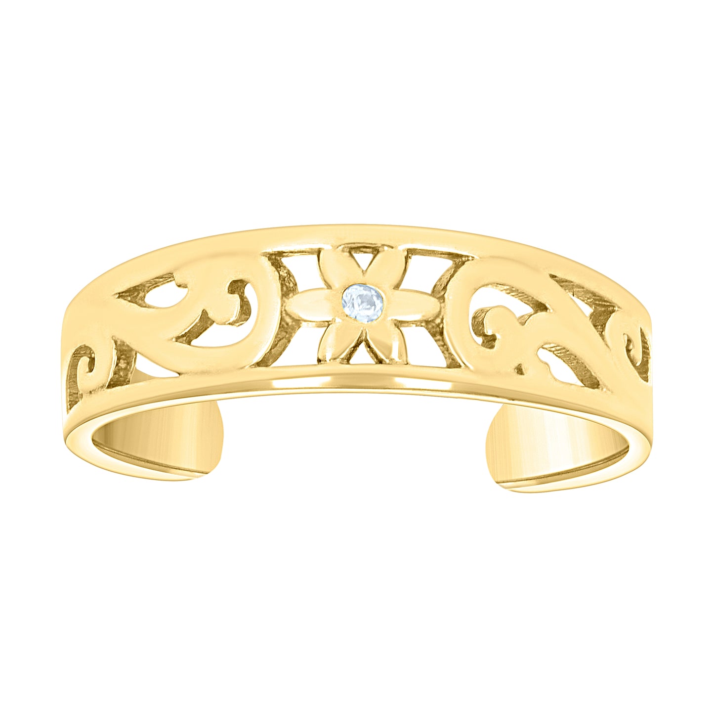 10K Yellow Gold Womens Cubic-Zirconia Floral Fashion Toe Ring
