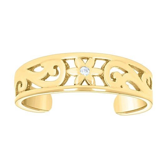 10K Yellow Gold Womens Cubic-Zirconia Floral Fashion Toe Ring