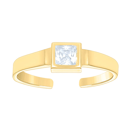 10K Yellow Gold Womens Princess-cut Cubic-Zirconia Square Head Toe Ring