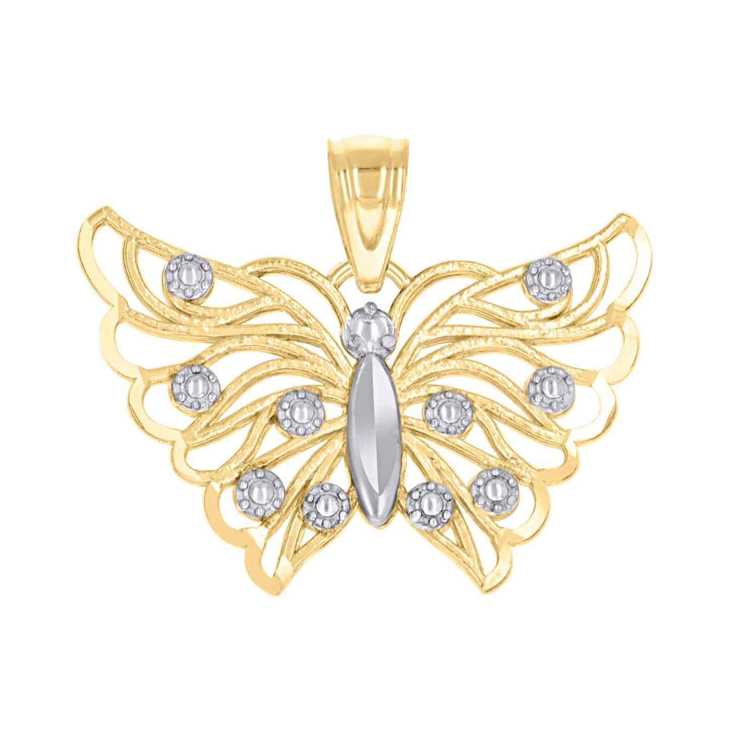 10K Two-tone Gold Womens Butterfly Fashion Charm Pendant