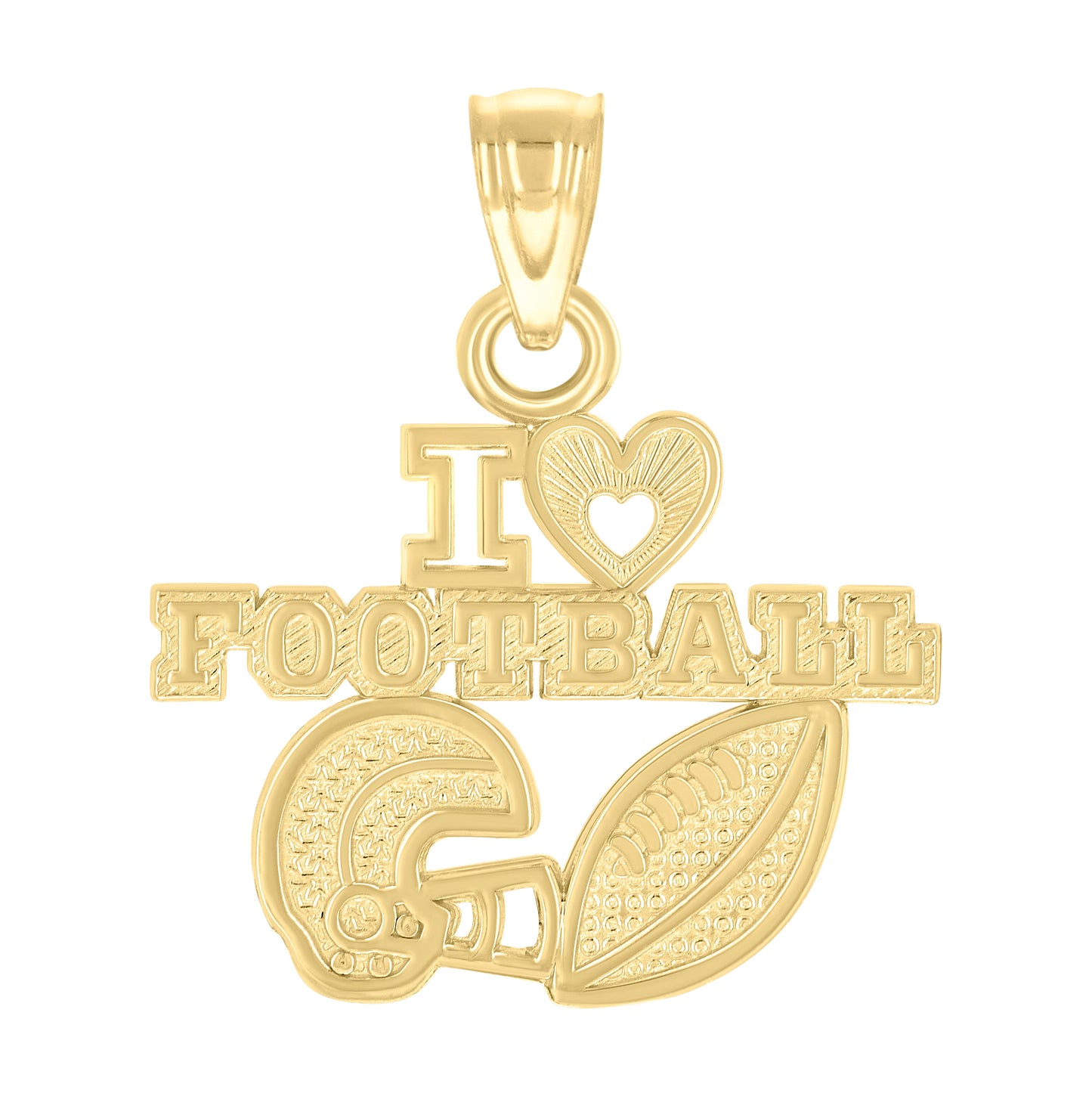 10K Yellow Gold Mens Heart I Love Football Sports Charm Pendant