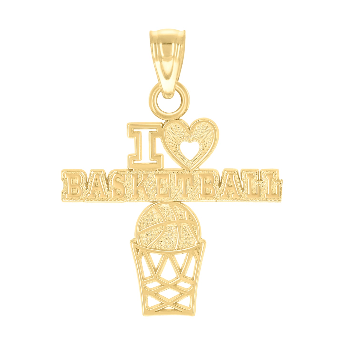 10K Yellow Gold Mens Heart I Love Basketball Sports Charm Pendant
