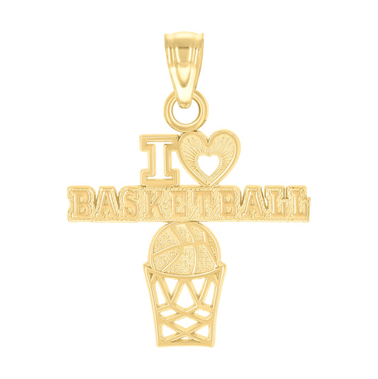 10K Yellow Gold Mens Heart I Love Basketball Sports Charm Pendant