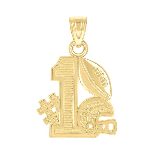 10K Yellow Gold Mens #1 Football Sports Charm Pendant