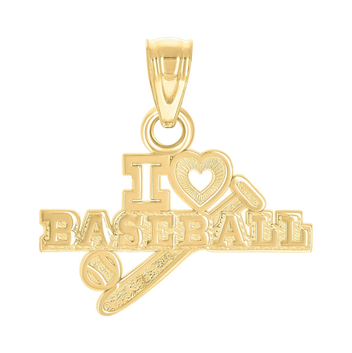 10K Yellow Gold Mens Heart I Love Baseball Sports Charm Pendant