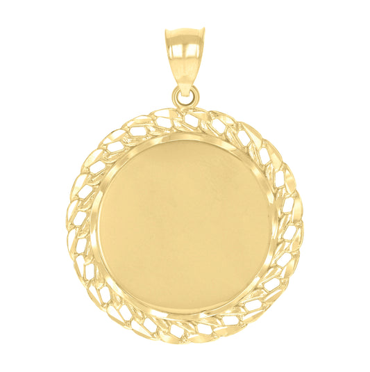 14K Yellow Gold Unisex Chain Border Photo Frame Pendant