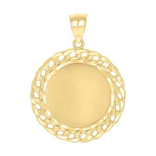 14K Yellow Gold Unisex Chain Border Photo Frame Pendant