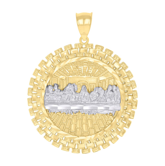 14K Two-tone Gold Mens Last Supper Religious Pendant