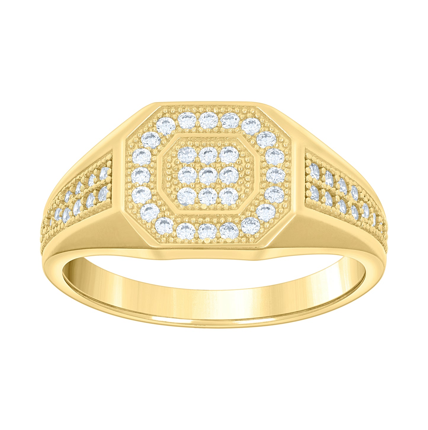 14K Yellow Gold Mens Cubic-Zirconia Octagon Head Fashion Ring