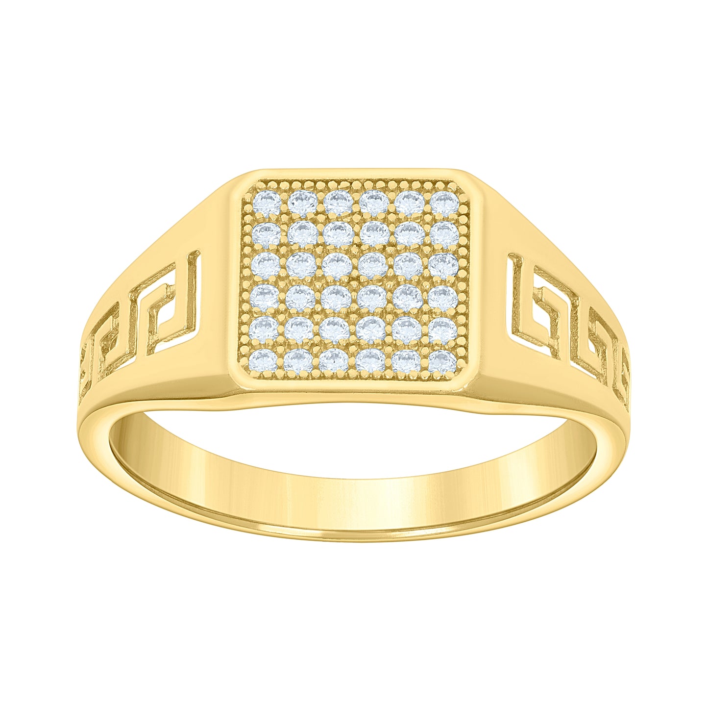14K Yellow Gold Mens Cubic-Zirconia Square Head Fashion Ring