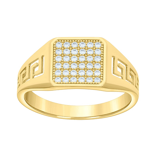 14K Yellow Gold Mens Cubic-Zirconia Square Head Fashion Ring