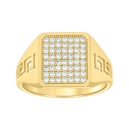 14K Yellow Gold Mens Cubic-Zirconia Square Head Fashion Ring