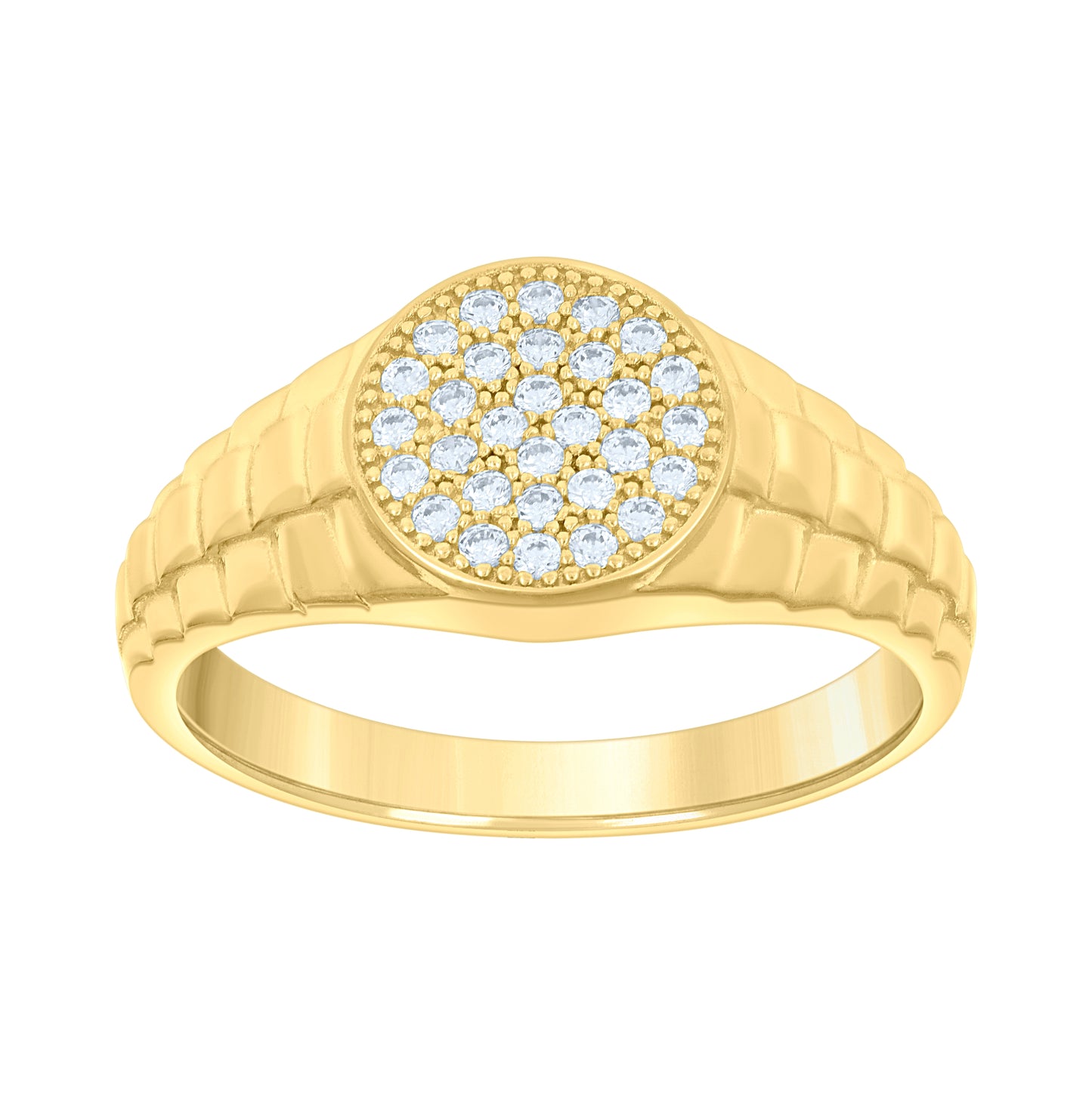 14K Yellow Gold Mens Cubic-Zirconia Round Head Fashion Ring