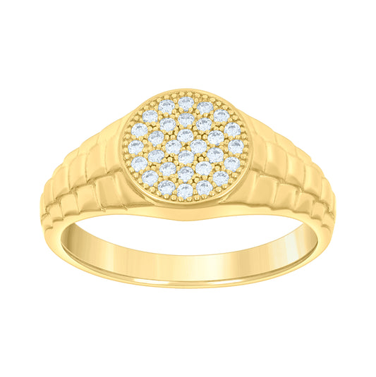 14K Yellow Gold Mens Cubic-Zirconia Round Head Fashion Ring
