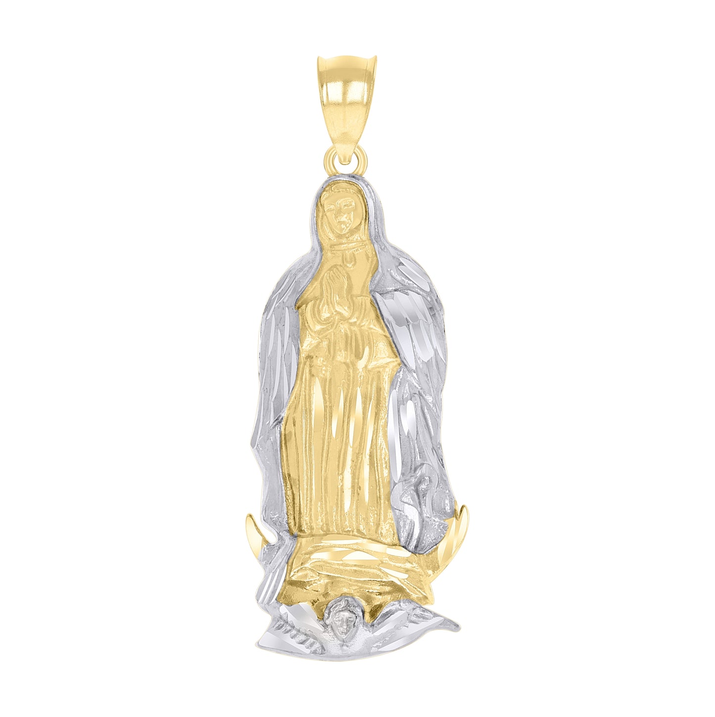 14K Two-tone Gold Unisex Virgin Mary/Guadalupe Religious Charm Pendant