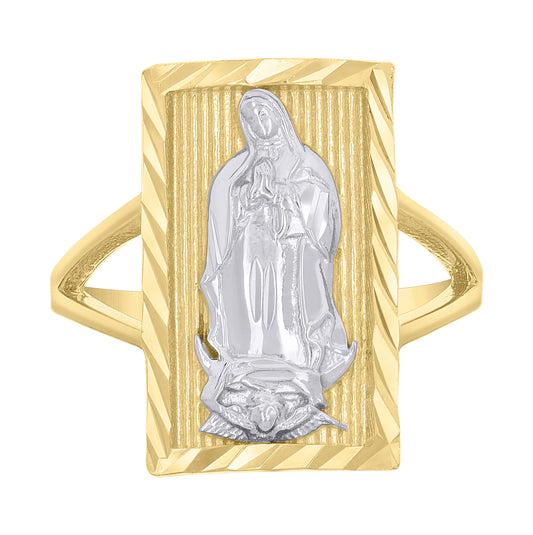 14K Two-tone Gold Womens Virgin Mary/Guadalupe Religious Ring